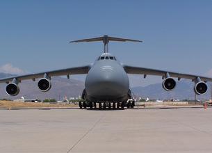 C-5 Galaxy is the largest transport aircraft in America with a maximum weight of 840,000 pounds