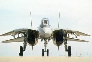 F-14 Tomcat parked with wings stowed for parking