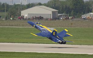 FA-18 Hornet Blue Angel in a high-G pull up