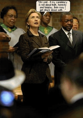 Hillary Clinton prays in church
